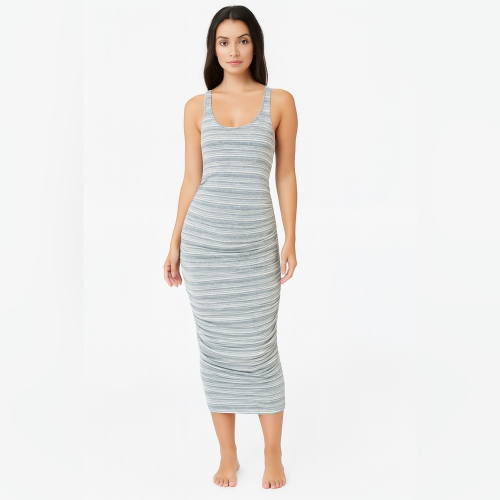 Michael Stars Striped Ruched Midi Dress